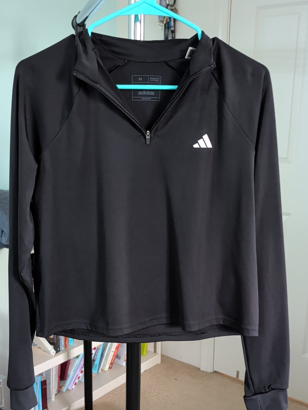 Womens Adidas Black Long-Sleeve Cropped with White Logo - Half Zip